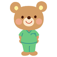 Obraz premium スクラブを着たクマのお医者さん