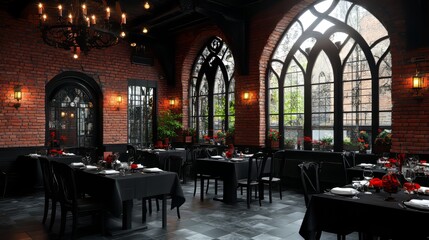 Elegant Gothic Restaurant Interior Design with Black Tables