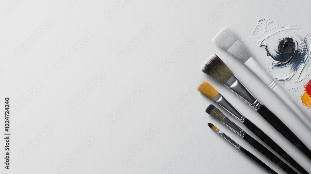 Poster a white background with a row of paintbrushes on it