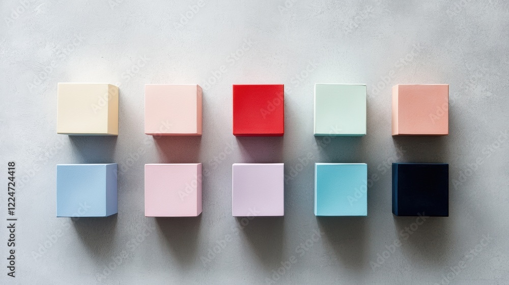 Aufkleber a row of colorful boxes are lined up on a gray surface