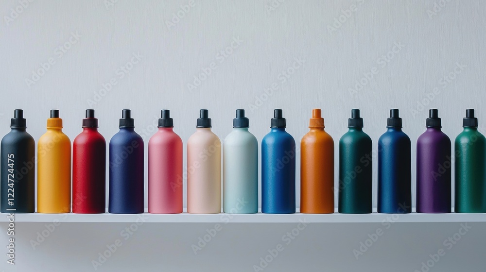 Poster a row of colorful bottles lined up on a shelf