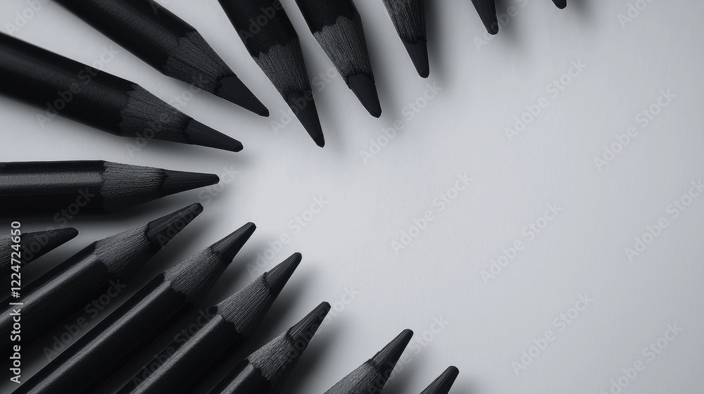 Poster a row of pencils with the tip pointing towards the center of the image