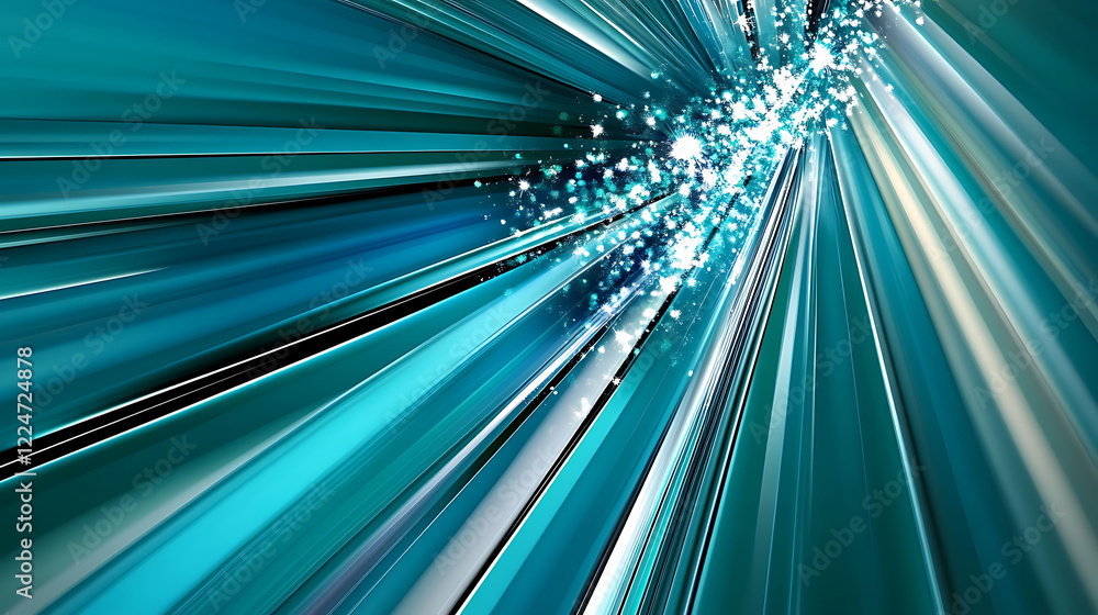 Poster dynamic teal and white abstract background. converging lines create a sense of speed and energy, per
