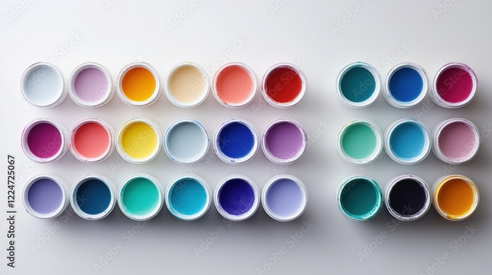 Poster a row of colorful paint containers, each with a different color