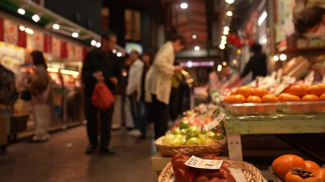 View of stall in Omicho Market, Kanazawa City, Ishikawa Prefecture, Honshu, Japan