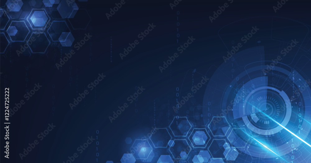 Poster Circle and Hexagon digital background.Image circle and Hexagon on dark blue background.Design for science, medicine, or technology.