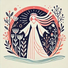 Embrace the coming of spring and honor the Celtic goddess Brigid on Imbolc - a celebration of renewal, growth, and light.! illustration Minimalism