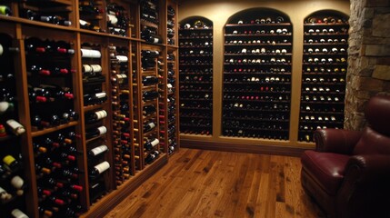 Elegant Home Wine Cellar with Comfortable Chair