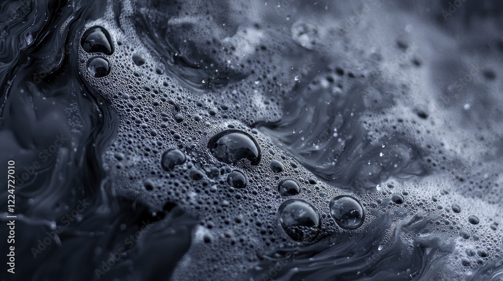 Poster A body of water with bubbles floating on the surface