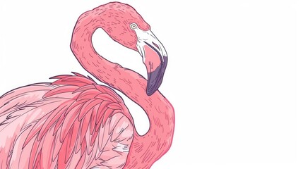 Naklejka premium Cartoon drawing of a pink flamingo, simple vector art