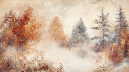 Misty autumn landscape. Generative AI