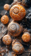 A texture of snail shells with spiraled grooves.