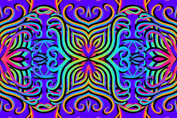 Beautiful classic design colourful background with flower leaf line art pattern of indonesian culture traditional batik	