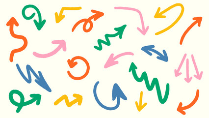 Collection of a simple colored arrows isolated on white background. Arrow paint stock vector