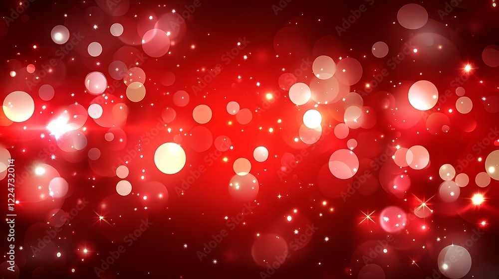 Poster red festive background with sparkling lights and bokeh