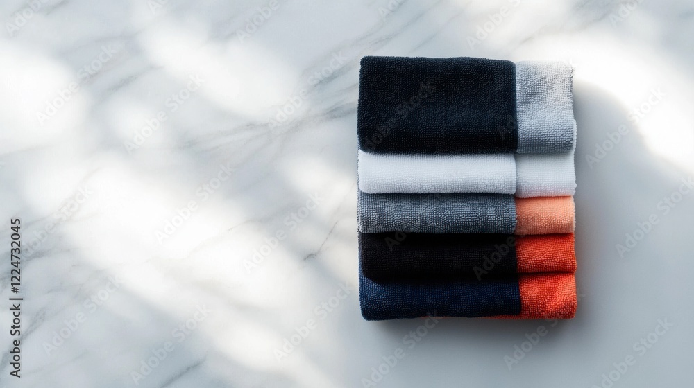 Poster a stack of towels with different colors and patterns