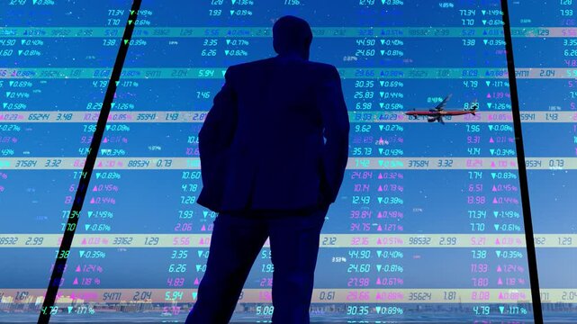 Stock traders watching stock trends in front of the exchange hall