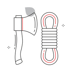 Wilderness Axe and Rope Equipment Vector Icon Design
