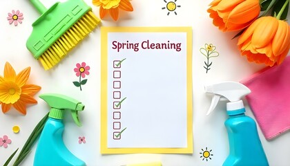 A simple checklist for cleaning tasks, featuring items to check off as they are completed, including common cleaning chores for the home.