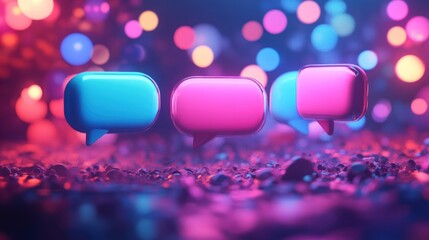 Colorful chat bubbles on a vibrant, blurred background representing communication.