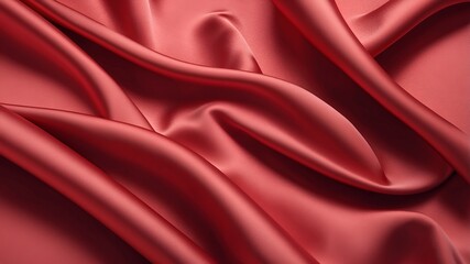 red background. Silk satin fabric. Beautiful elegant luxury. Subtle shine and silveriness. Soft folds.