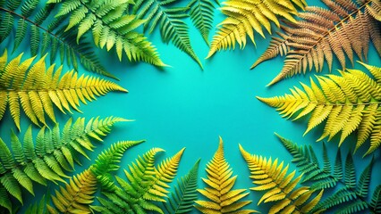 Fototapeta premium Lush Tropical Summer Fern Frame: Flat Lay Aerial Background for Text