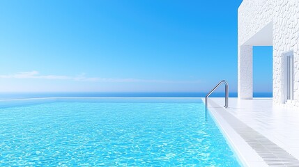 Obraz premium Infinity pool, ocean view, luxury villa, sunny day, architectural design, resort lifestyle