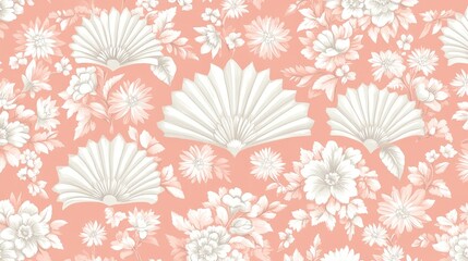 Elegant Peach Floral Pattern with Fans Design
