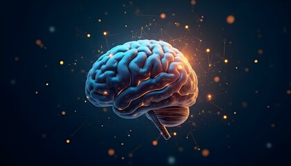 Fototapeta premium A glowing brain on a dark background, emanating light, symbolizing intellect, creativity, or mental energy. The contrast between the dark backdrop and the illuminated brain emphasizes focus and though