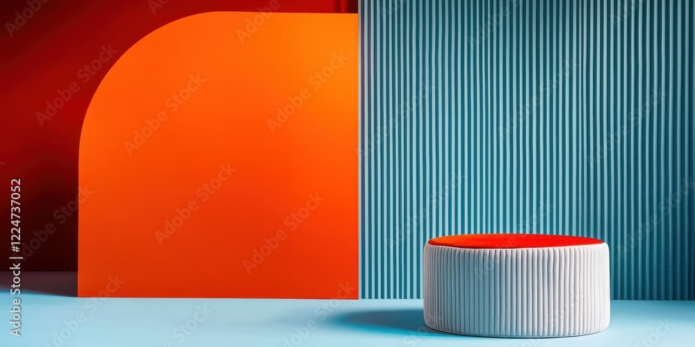 Poster playful graphics showcase in a bright studio space with colorful lighting and energetic overhead vie