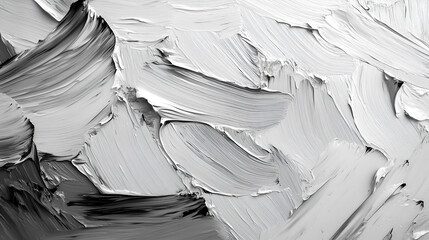 Abstract grayscale oil painting texture, expressive brushstrokes creating a dynamic monochrome artwork, ideal for backgrounds or artistic design projects 