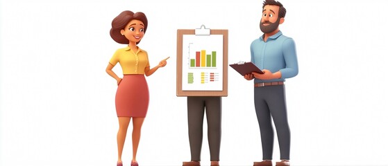 Professional 3D Animated Man Woman Characters Standing Together Illustration