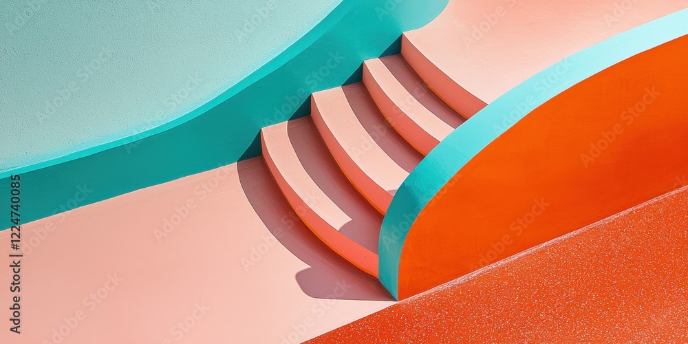 Poster dynamic playful graphics in a bright studio space colorful overhead angle energetic design environme