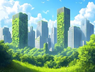 Obraz premium city landscape with green trees