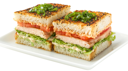 PNG Delicious Turkey Sandwiches with Tomato, Lettuce, and Sesame Seeds isolated on transparent background