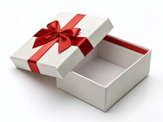 Luxury Gift Box Unboxing: Red Ribbon Bow on White Background - 3D Render