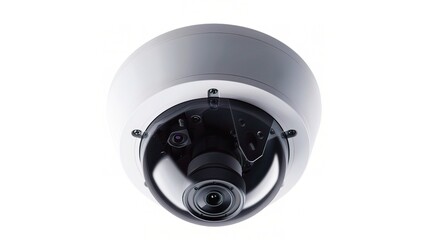 A prominent surveillance camera set against a clean white background