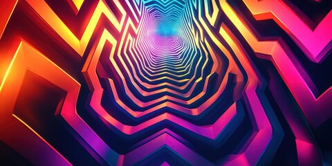 A vibrant, dynamic tunnel of colorful zigzag patterns.