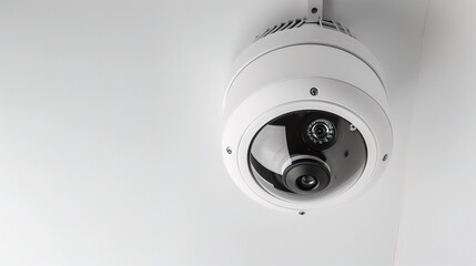 A prominent surveillance camera set against a clean white background