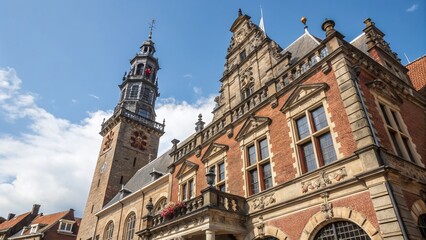 Obraz premium Maasland Town Hall, Netherlands: Close-up Architectural Details, Macro Photography