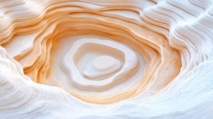 Fototapeta premium Abstract 3D render of layered topographical canyon structure with soft orange and white curves.
