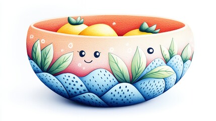 Adorable Cartoon Bowl Of Fruit Illustration