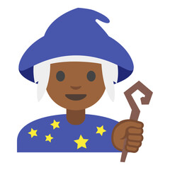 Wizard Clipart Illustration | Cartoon Sorcerer with Starry Hat and Crooked Staff Isolated on White Background