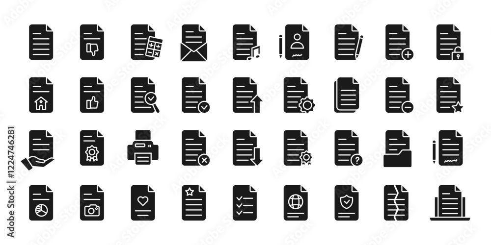 Poster documentation icon set. document icon collection. cloud, document, preparation, alert, replace, docu
