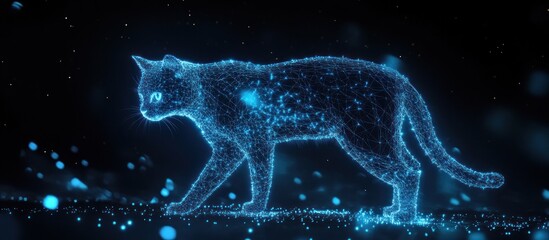 Fototapeta premium Digital Cat: A Mystical Glowing Feline in Cyberspace