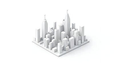 Isometric White Miniature Cityscape Model Render Minimalist Architecture Urban Planning Design