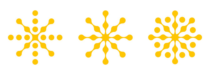 Set yellow sun or stars metaballs isolated on a white background. Modern contemporary geometric shapes and elements. Vector illustration