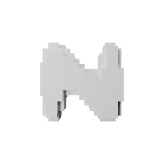 3D Voxel Letter N in a Minimalist Block Design White