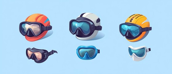 Vibrant Cartoon Helmets and Goggles Set for Safety Equipment Illustration