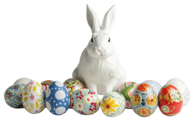 PNG Rabbit sitting easter eggs bunny colorful vibrant.